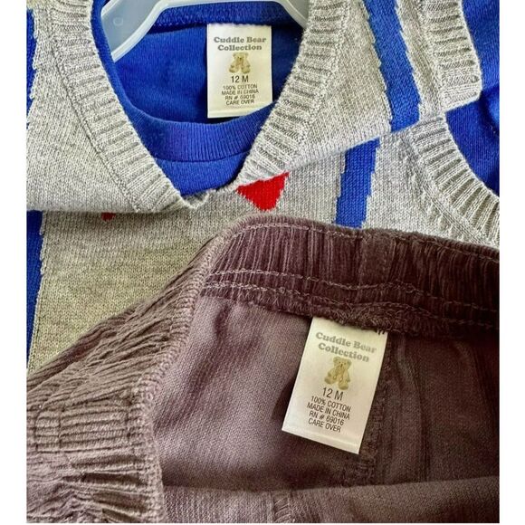 Baby Boys 3pc Christmas Outfit Sweater Vest Corduroy Pants Shirt 12M Cotton NWT - Picture 4 of 4